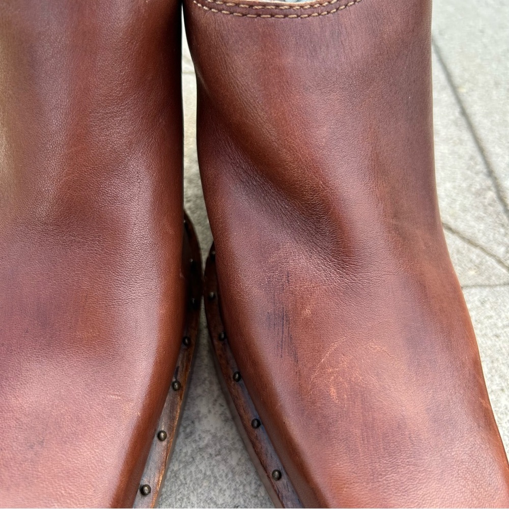 MIA Wooden Leather Studded Platform Heel Mule Clog Shoes Brown 10 - Picture 14 of 16